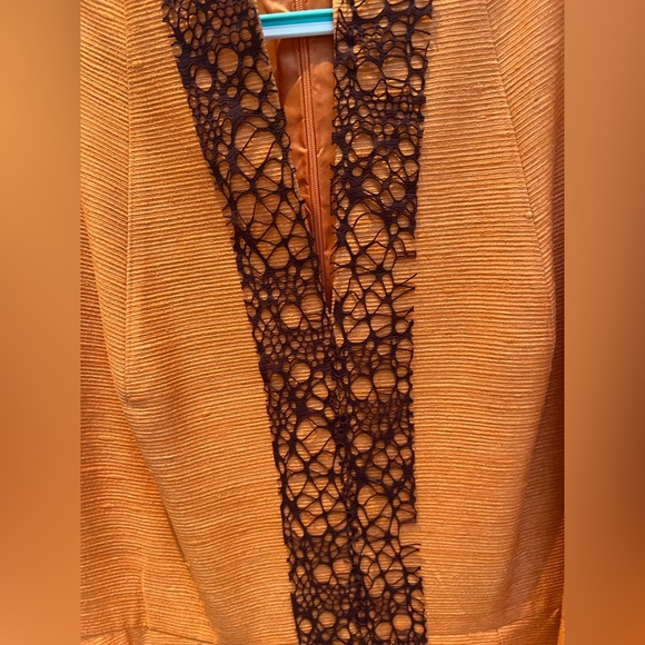 RARE Vintage Akris Punto silk orange knee-length pleated flared dress lace - Picture 6 of 12